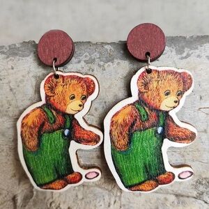 Adorable Wooden Brown Bear Dangle Earrings, Perfect for Teachers! Book Character